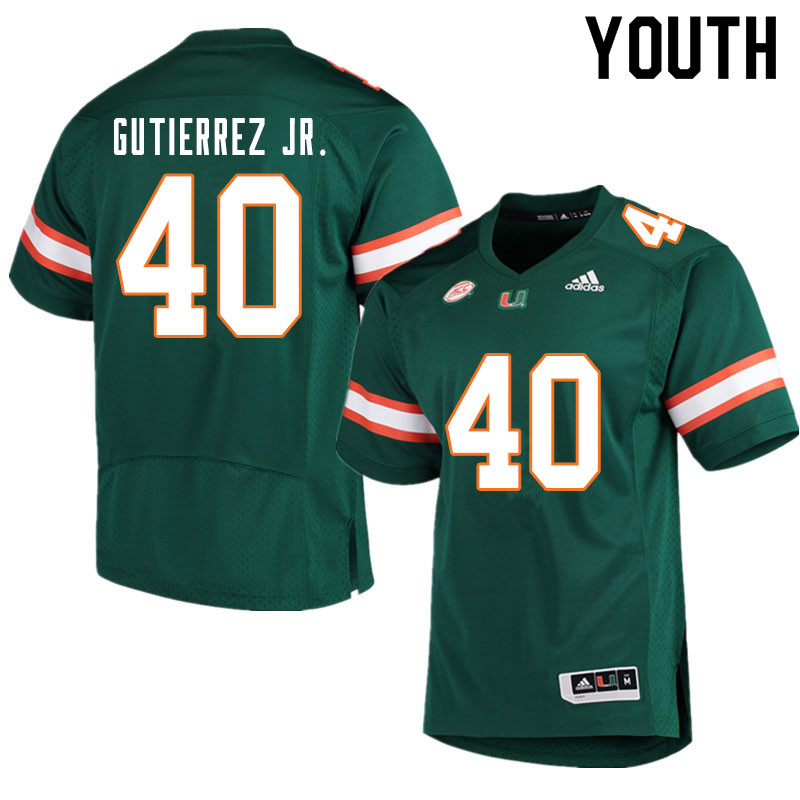Youth #40 Luis Gutierrez Jr. Miami Hurricanes College Football Jerseys Sale-Green - Click Image to Close